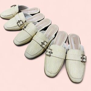 Raffia Gold Accent Tan Mules 6.5, 7, 7.5 NEW